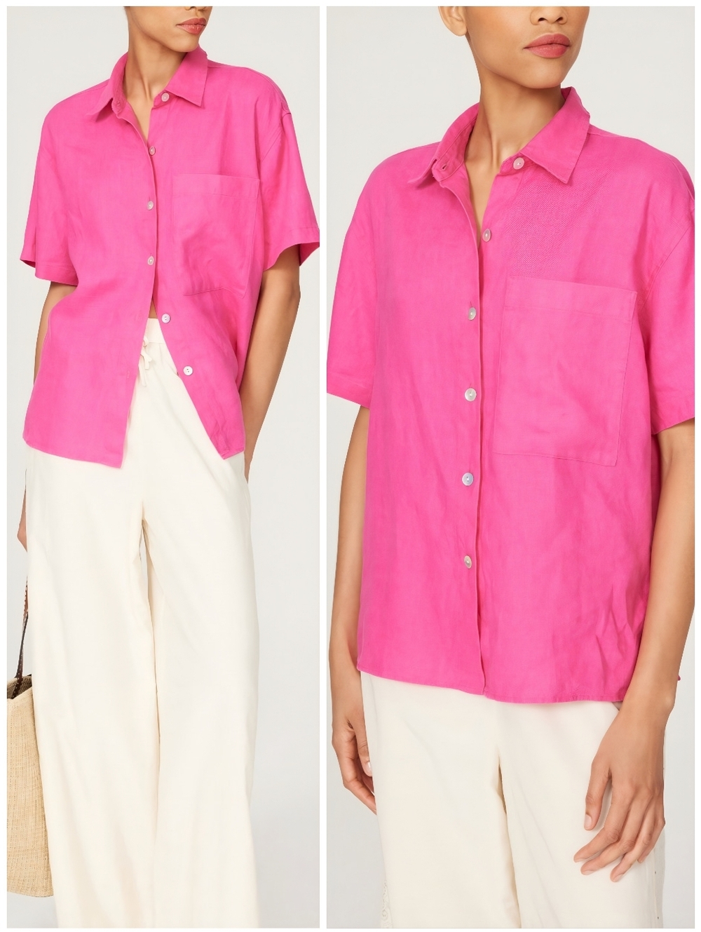 Rails Linen Bright Pink Mackinley Button Up Boxy Top, M